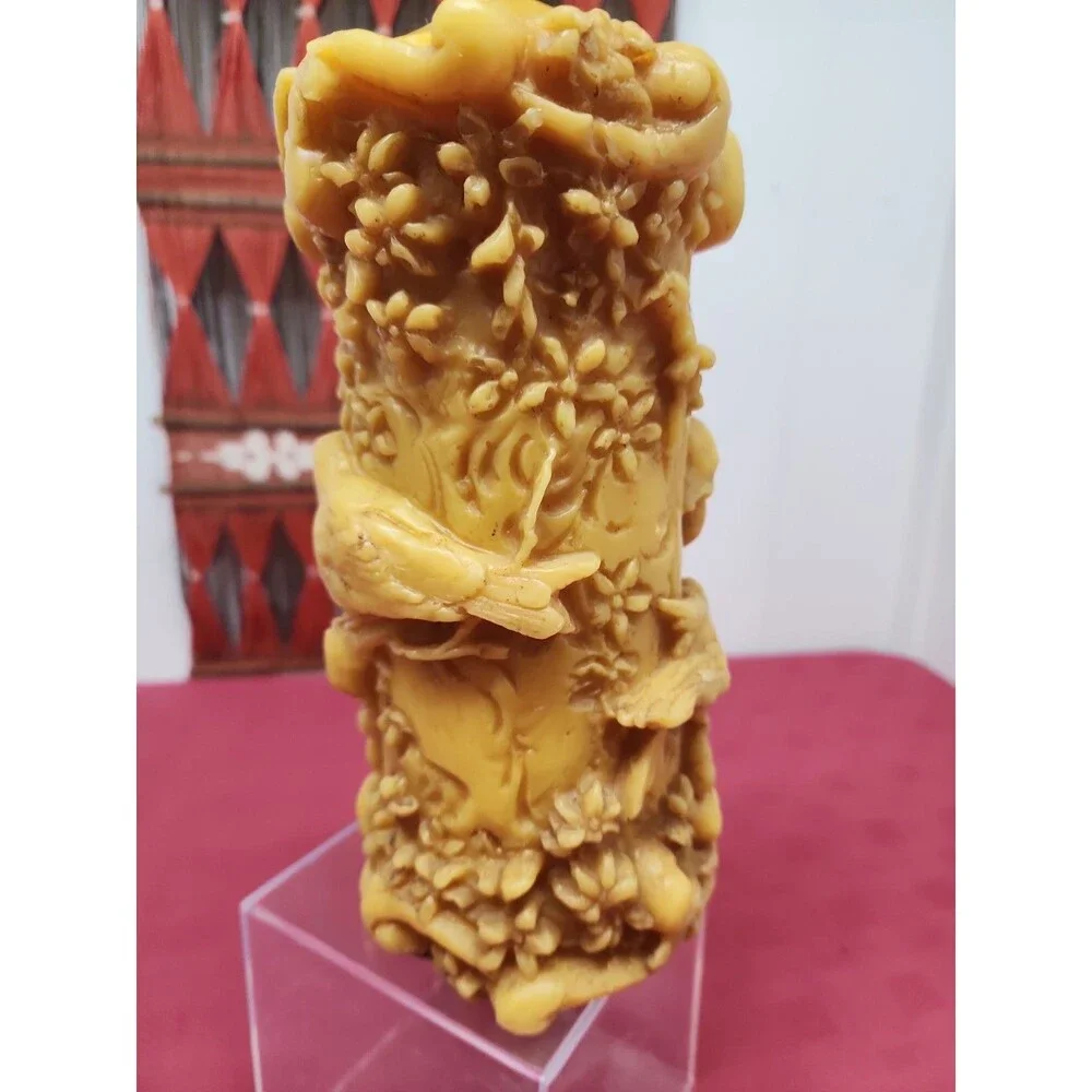 Vintage German Beeswax Johan Gunter Style Candle 1960's Unburned Birds & Flowers